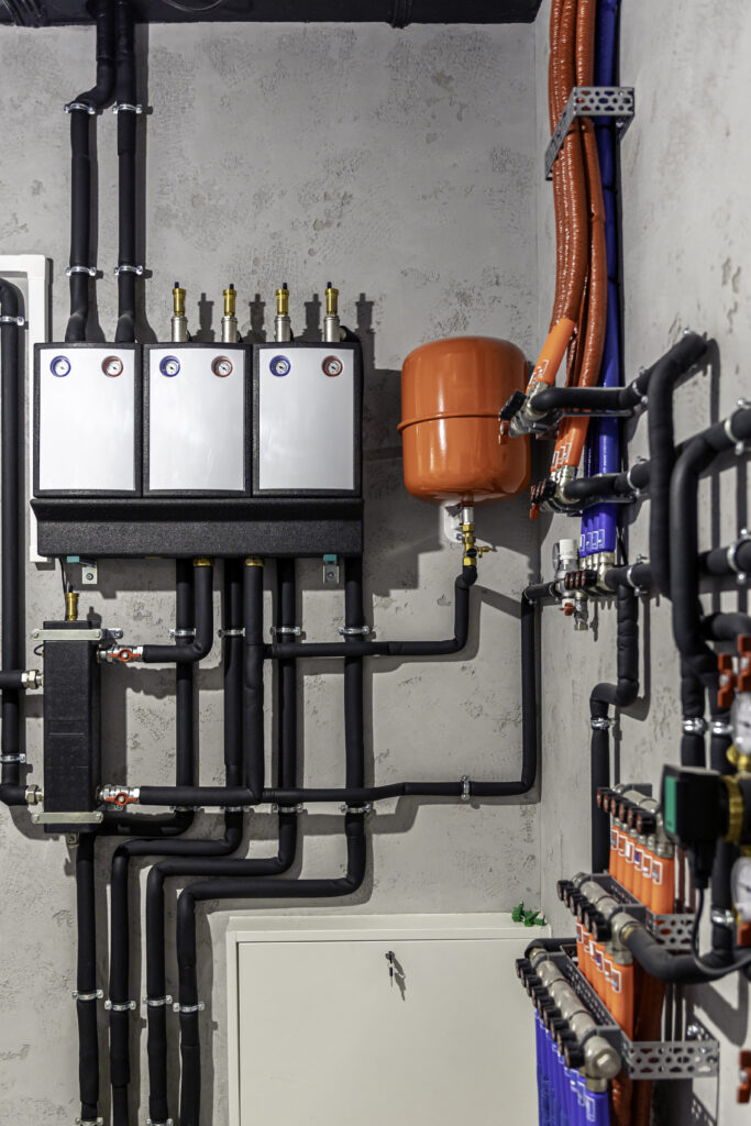 Modern autonomous heating system in the boiler room.